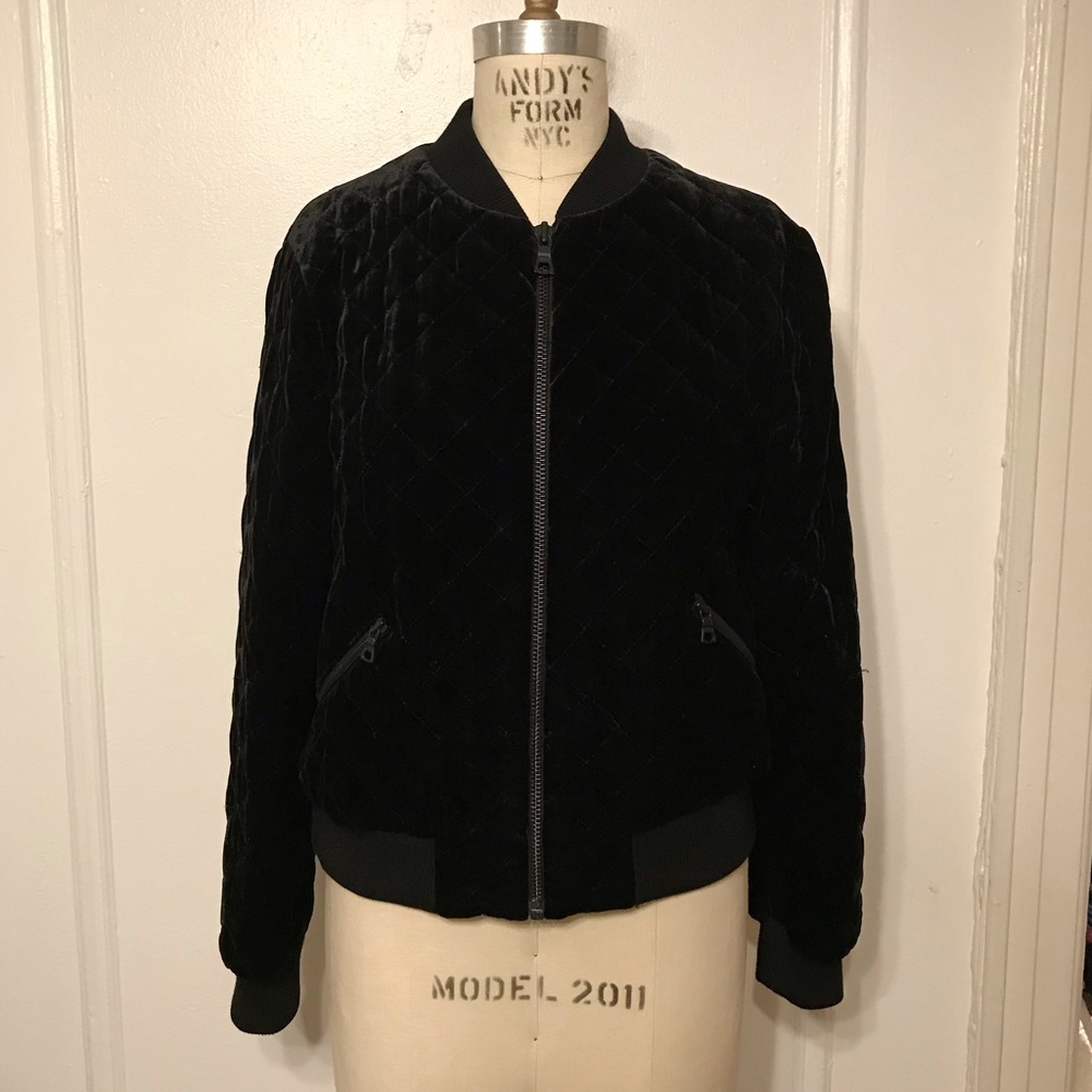 Alice + Olivia Black Velvet Bomber Jacket